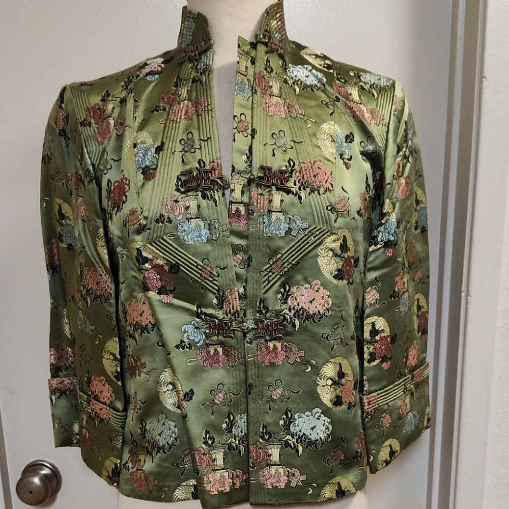 Vintage Green Floral Brocade Jacket